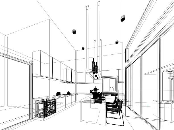 istock abstract sketch design of interior kitchen 520368422