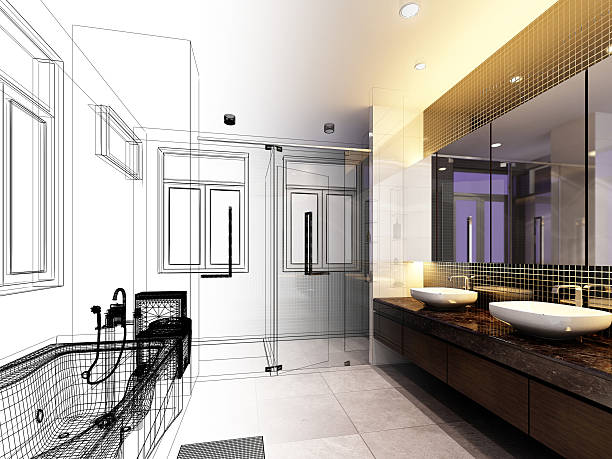 istock abstract sketch design of interior bathroom 520369046