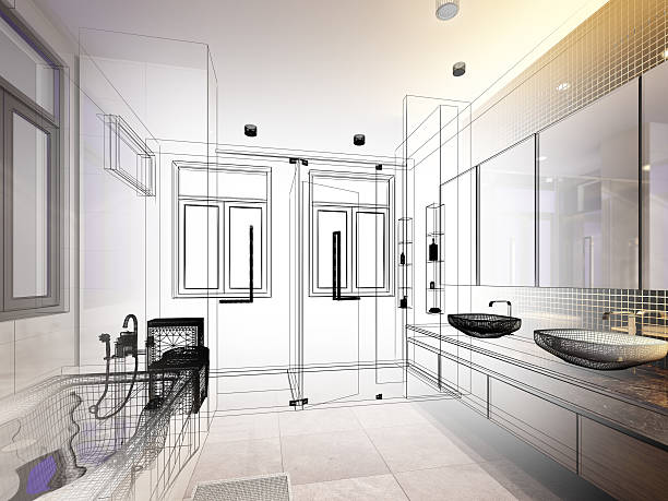 istock abstract sketch design of interior bathroom 520369092