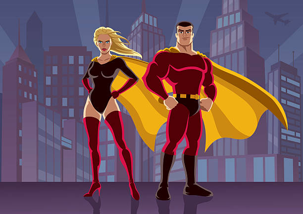 stockillustraties, clipart, cartoons en iconen met superhero couple 2 - heteroseksueel koppel
