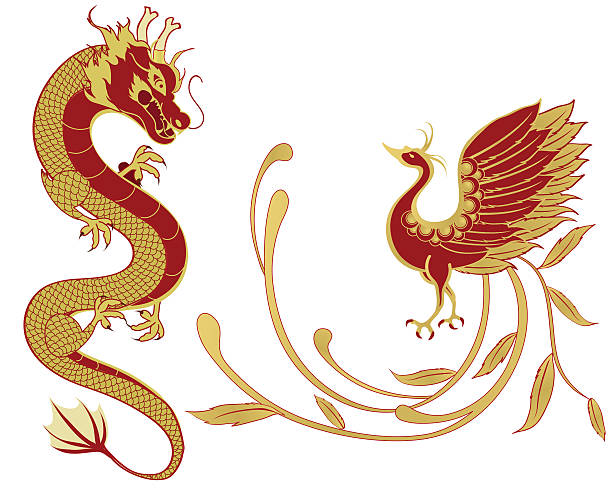 dragon 및 휘닉스 for 상징주의 전통 중국식 웨딩 - china phoenix vector chinese culture stock illustrations