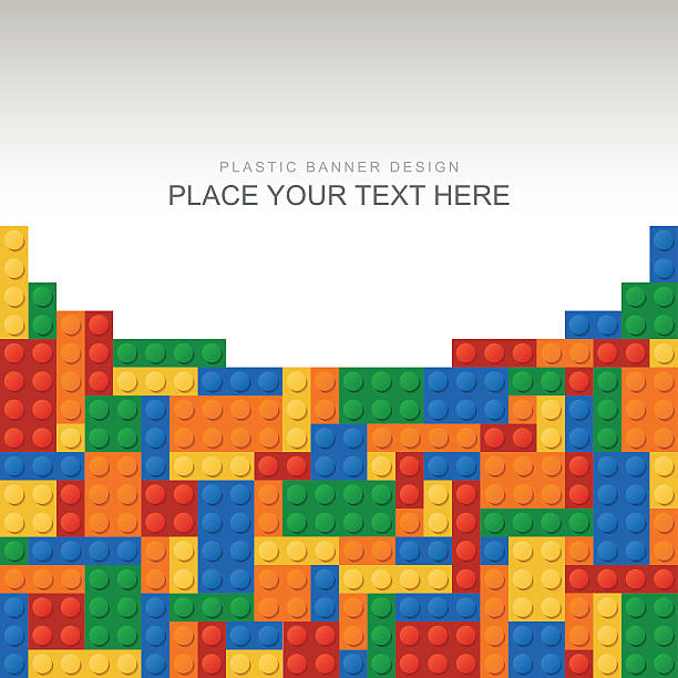 stockillustraties, clipart, cartoons en iconen met plastic brick banner - blok speelgoed