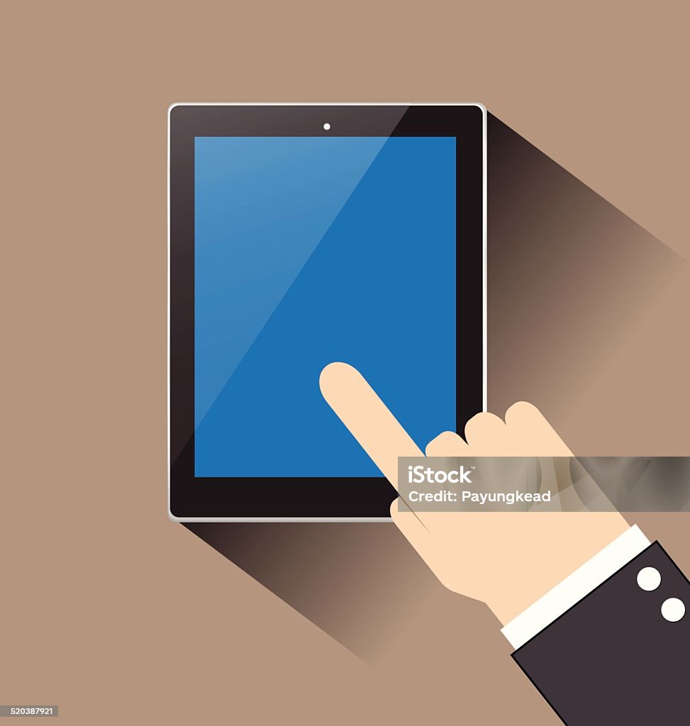 hand of businessman touching on blank blue screen tablecomputer hand of businessman touching on blank blue screen tablecomputer vector illustration Blue Screen stock vector