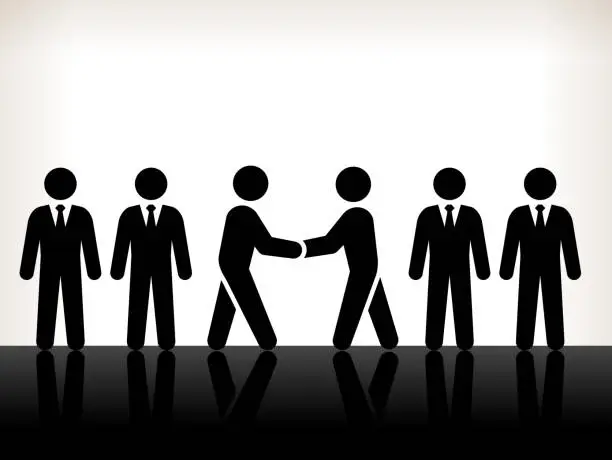 Vector illustration of Business Deals and Partners Black and White Illustration