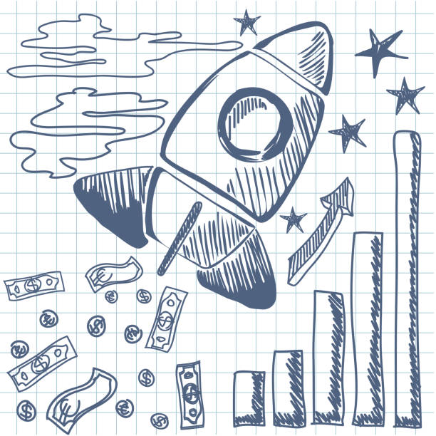 ракета летит на график - investment finance frequency blue stock illustrations