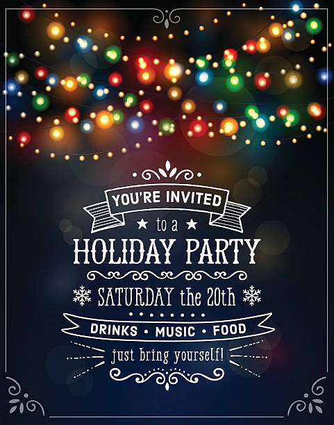 Christmas Lights Invitation Christmas lights invitation with frame and sample text.  EPS10 file contains transparencies.  Ai10 file, hi res jpeg included.  Scroll down to see more of my designs linked below. party background stock illustrations