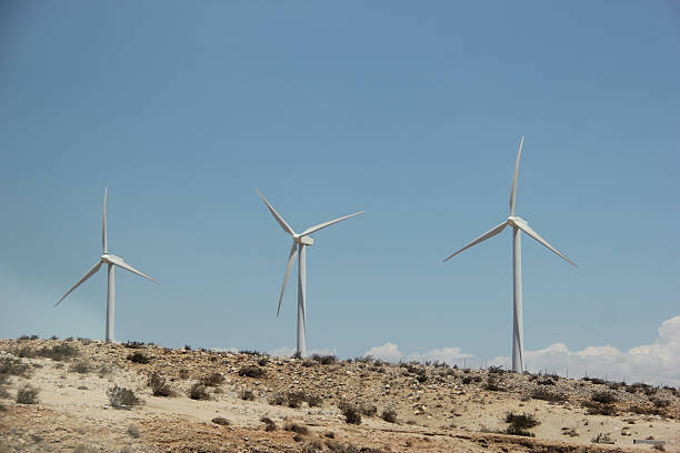 Windmill Generating Electricity for People in California Windmill Generating Electricity for People in Southern California fuel and power generation greenhouse efficiency power supply stock pictures, royalty-free photos & images