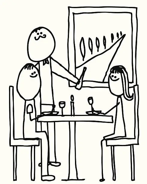 Vector illustration of Stick Figure Couple Eating at Nice Restaurant