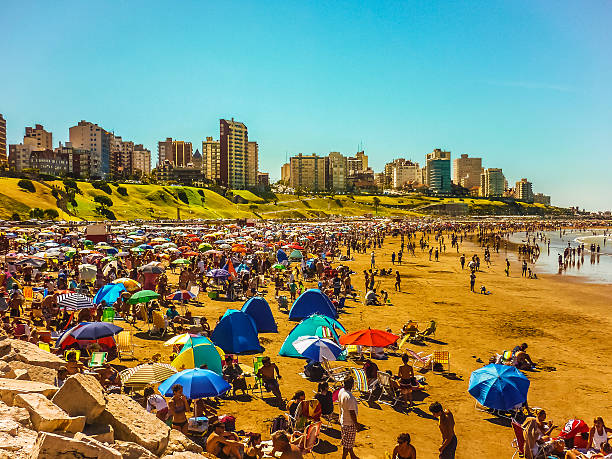 Crowded beach in Mar del Plata