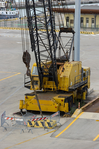 Wheel crane in port, parked