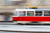 Prague Old Tram in Motion Blur, Czech Republic_