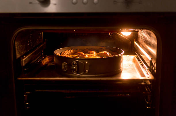 istock Closeup of big apple pie baking in hot oven 520412834