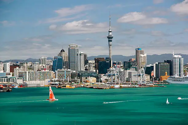 Sunny clear Skyline of Auckland, New Zealand