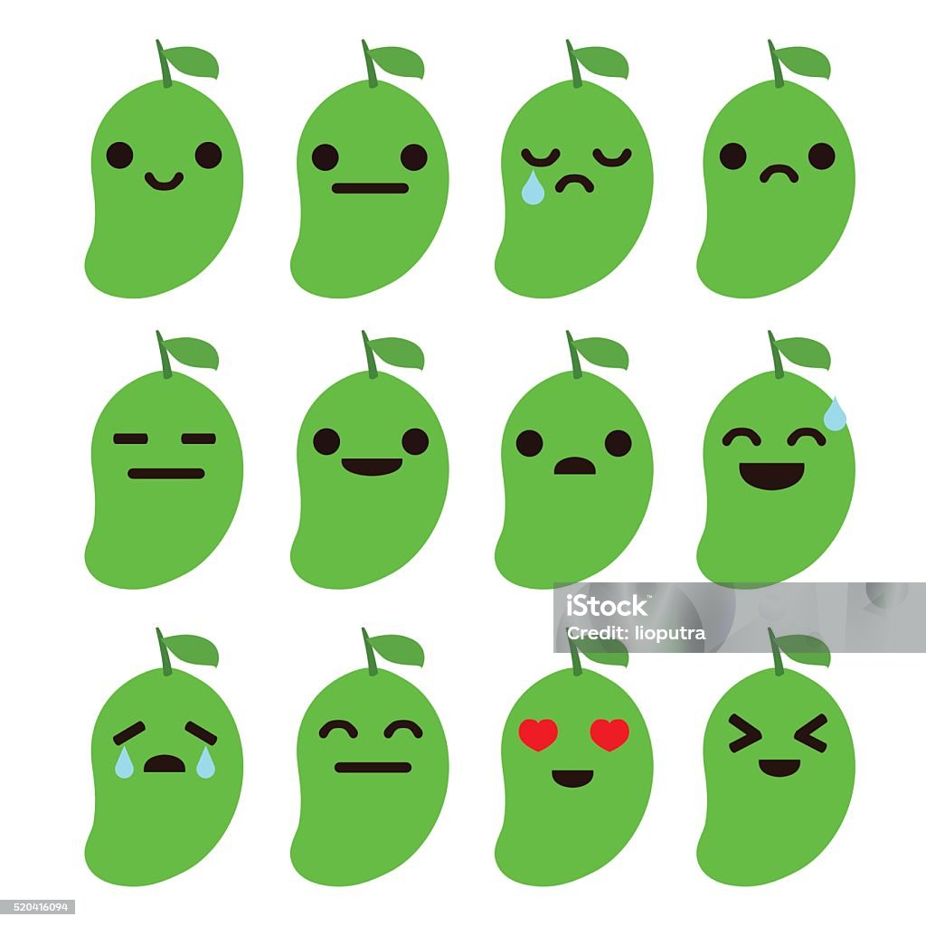 Mango Cartoon Character With Different Expressions Isolated Vector Stock  Illustration - Download Image Now - iStock