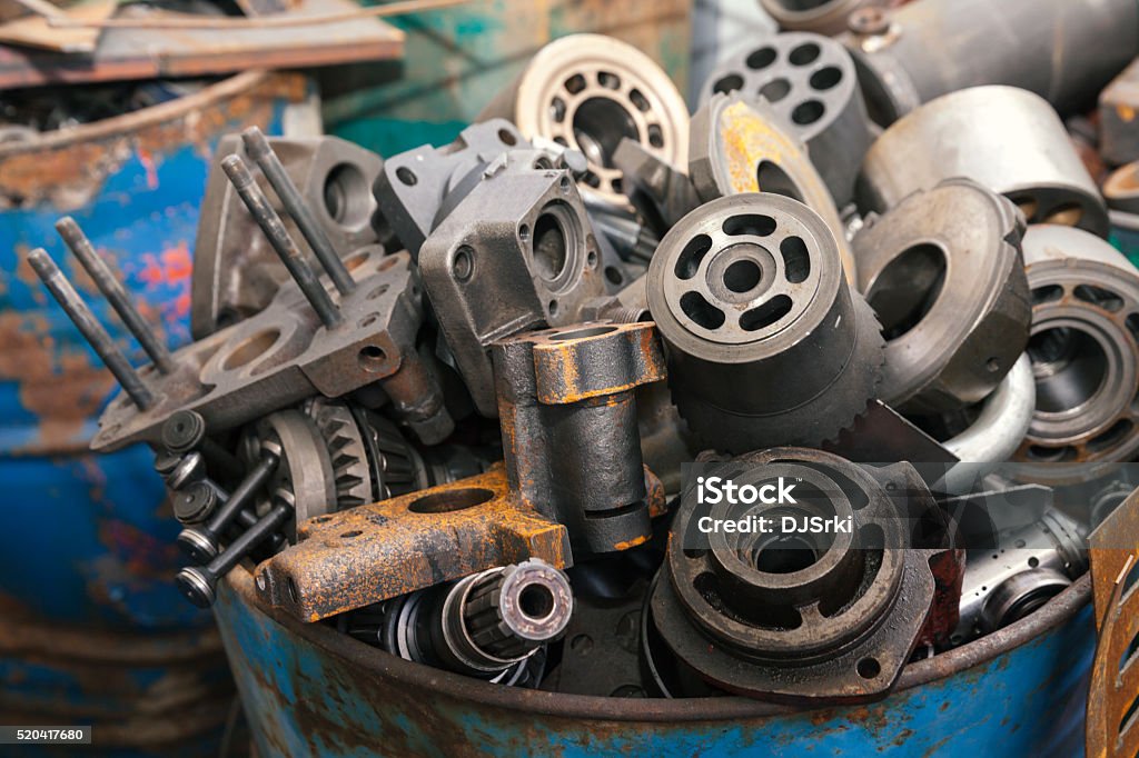 scrap metal parts scrap metal ,hydraulic parts close up Backgrounds Stock Photo