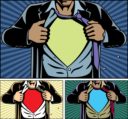 Superhero under cover in comic book style. Add your logo on the shirt. Colors are very easy to change.