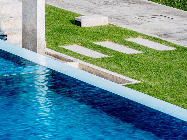 istock Modern swimming pool with landscaped in summer day 520421028