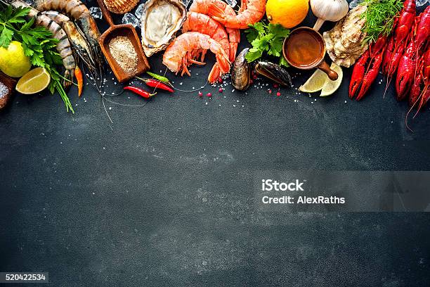 Shellfish Plate Of Crustacean Seafood Stock Photo - Download Image Now - Oyster, Above, Animal Shell