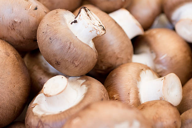 Nice brown, fresh  chestnut mushrooms at the market