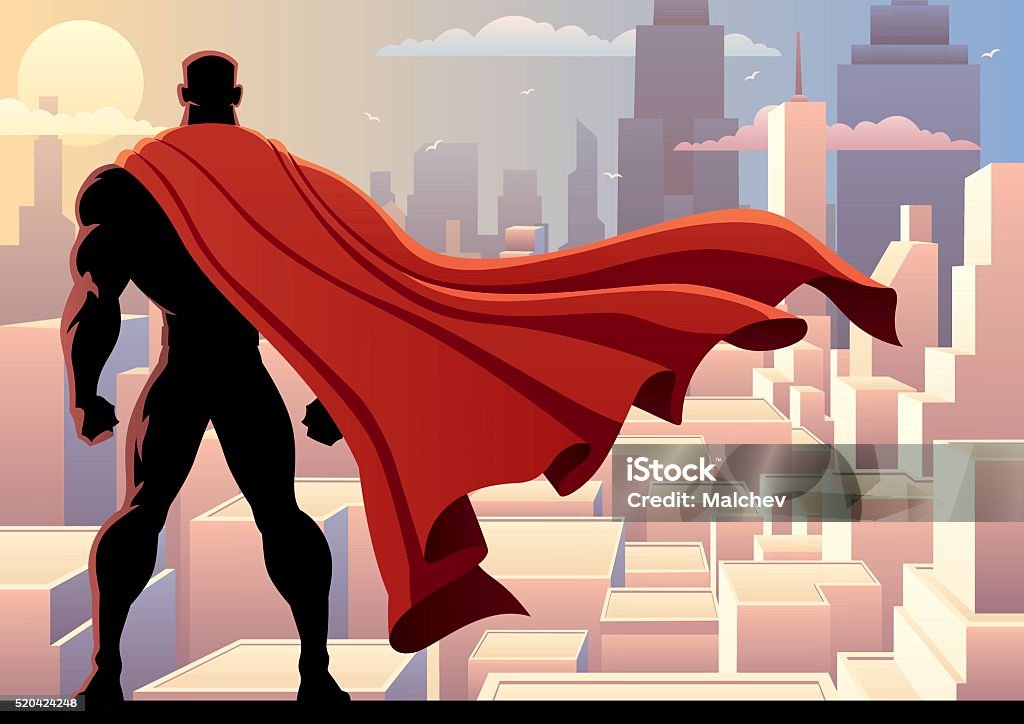 Superhero Watch 2 Superhero watching over city. No transparency used. Basic (linear) gradients. A4 proportions. Superhero stock vector