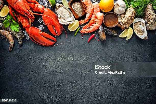 Shellfish Plate Of Crustacean Seafood Stock Photo - Download Image Now - Seafood, Food, Sea