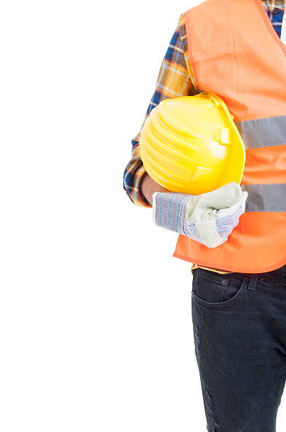 istock Protection equipment or uniform concept with engineer holding ye 520424722