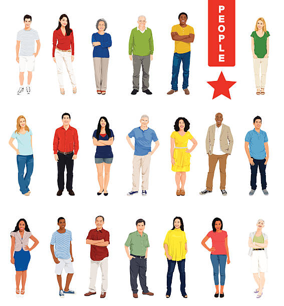 Vector of Multiethnic People on White Background Vector of Multiethnic People on White Background age diversity stock illustrations