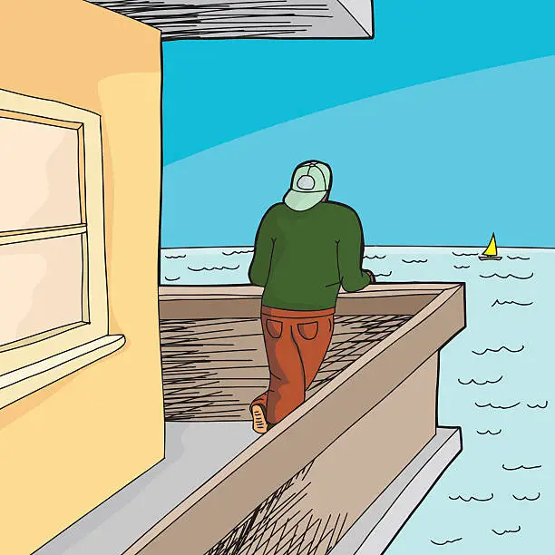 Vector illustration of Man Looking From Patio