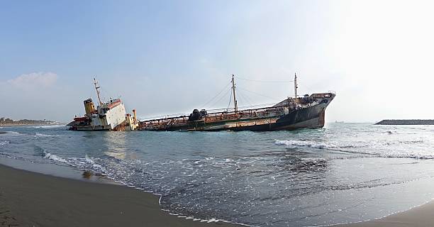 Shipwreck of a Beached Diesel Tanker stock photo