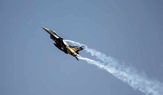 Kocaeli, Turkey - June, 29, 2014 : Turkish Air Force captain Yusuf Kurt's solo airshow was done in Kocaeli, Turkey. 