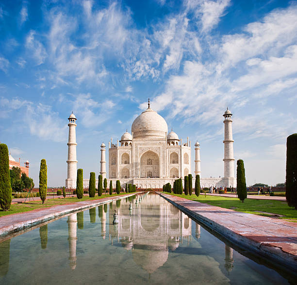 Taj Mahal with reflection at yamuna river at Agra, India.