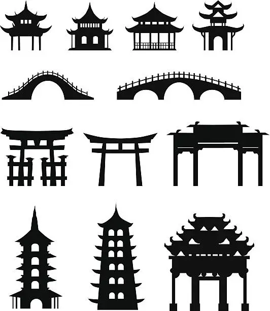 Vector illustration of Chinese traditional buildings