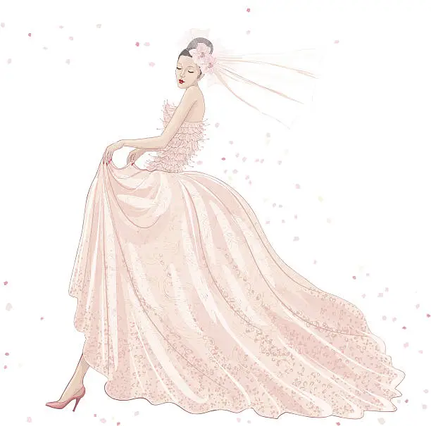 Vector illustration of Bride in pink dress
