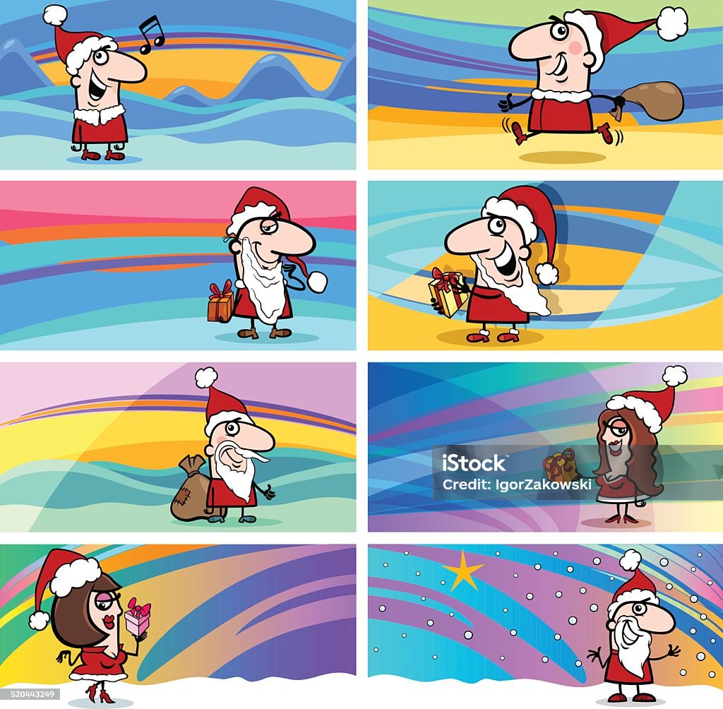 cartoon greeting cards with santa claus Cartoon Illustration of Greeting Cards with Santa Claus or Papa Noel and Christmas Celebration Themes Set Adult stock vector