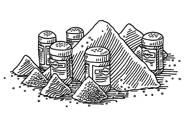 Vector illustration of Condiment Heap Salt And Pepper Shaker Drawing