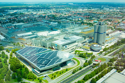 Munich, Germany - July 17, 2014: The BMW Museum, BMW Welt and the BMW headquarter in Munich, Germany. 