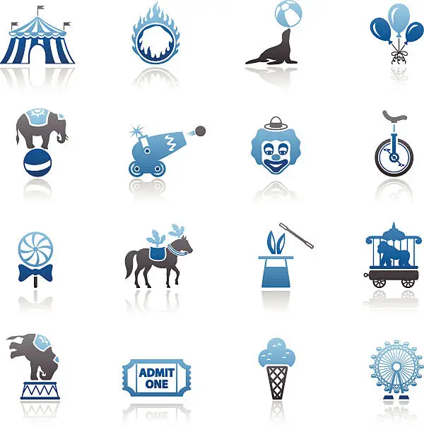 Vector illustration of Blue Circus Icon Set