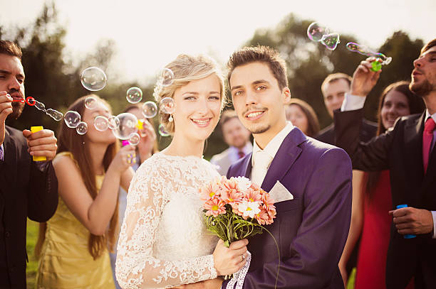 istock Newlyweds at wedding reception 520473435