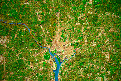 Digital composite image: Topographic Map of the City of Washington, D.C., USA.