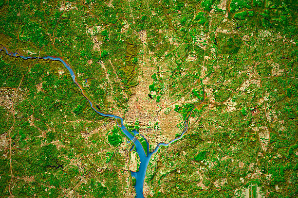 Washington DC City Topographic Map Natural Color Digital composite image: Topographic Map of the City of Washington, D.C., USA. topography photos stock pictures, royalty-free photos & images