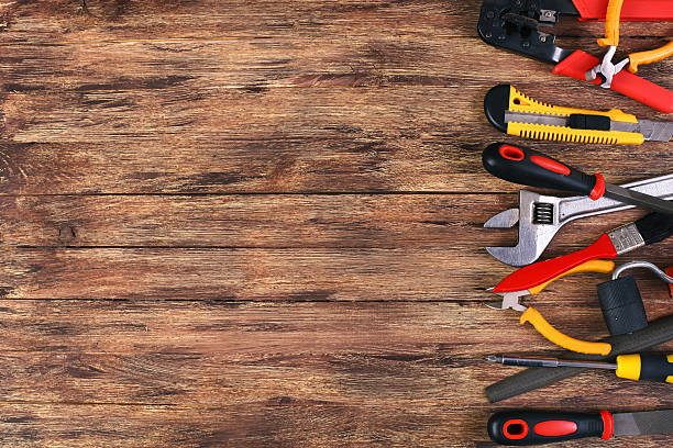 istock Construction Equipment and copy space on the Wood 520490834