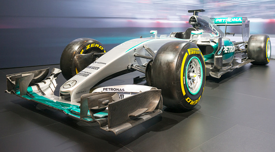 Brussels, Belgium - Januari 12, 2016: The 2015 championship winning Mercedes F1 W06 Hybrid race car of Lewis Hamilton and Nico Rosberg. The F1 W06 Hybrid was the most dominant F1 car in the 2015 Formula 1 season. The F1 W06 Hybrid took sixteen wins, eighteen pole positions, thirteen fastest laps and twelve 1–2 finishes. The car is on display during the 2016 Brussels Motor Show.