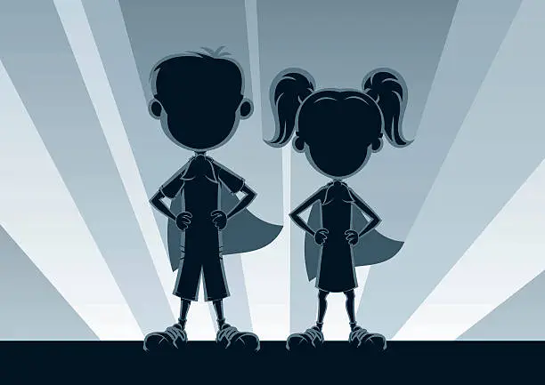 Vector illustration of Superkids Silhouettes