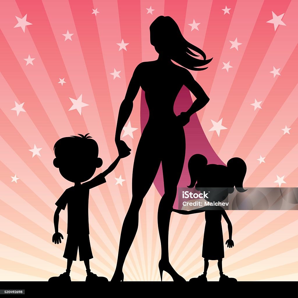 Super Mom Super mom with her kids. No transparency used. Basic (linear) gradients. Mother stock vector