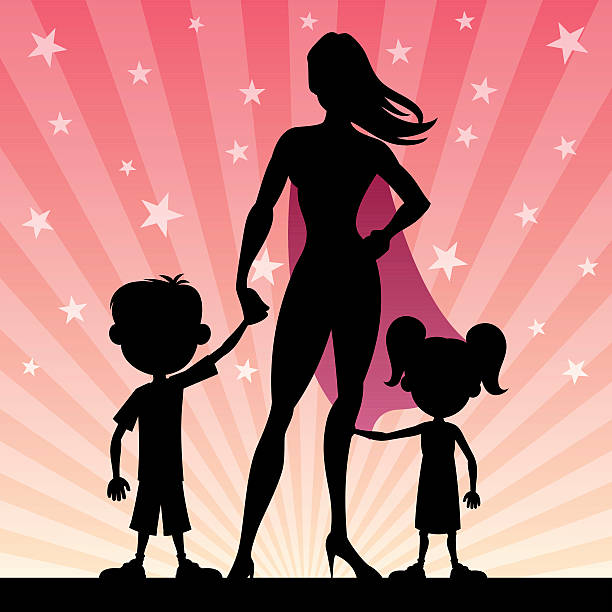 Super Mom Super mom with her kids. No transparency used. Basic (linear) gradients. superhero clip art stock illustrations