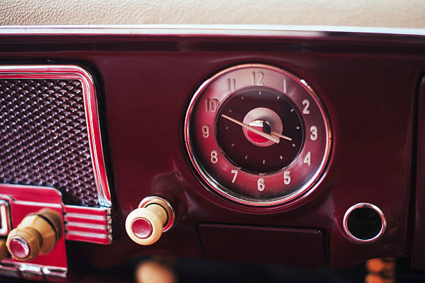 istock Radio in dashboard in interior of old vintage automobile. 520493066