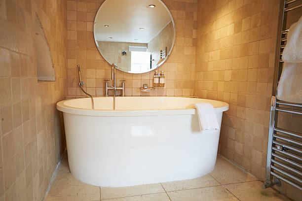 istock Beautiful Bathroom With Free Standing Bath And Shower 520493820