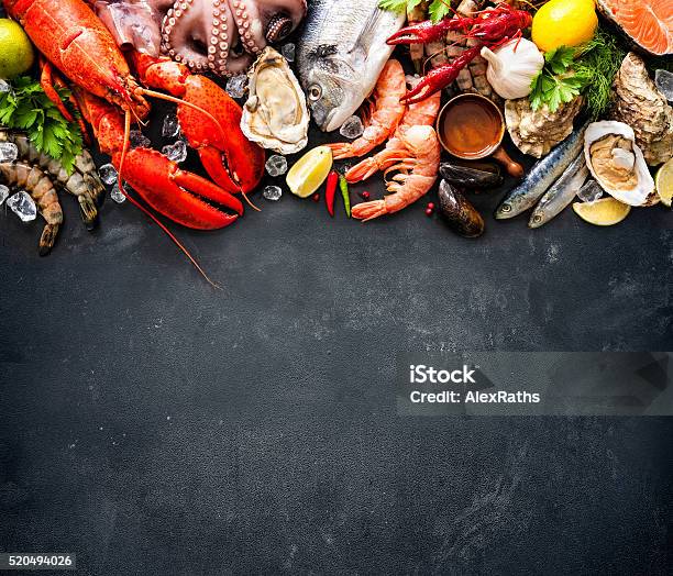 Shellfish Plate Of Crustacean Seafood Stock Photo - Download Image Now - Seafood, Crustacean, Fish