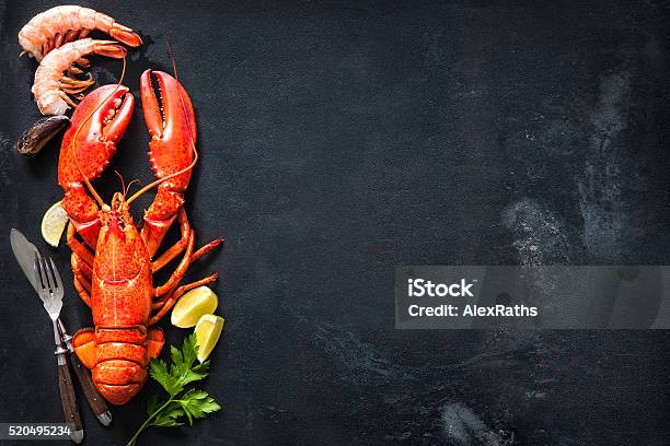 Shellfish Plate Of Crustacean Seafood Stock Photo - Download Image Now - Lobster - Animal, Seafood, Crustacean