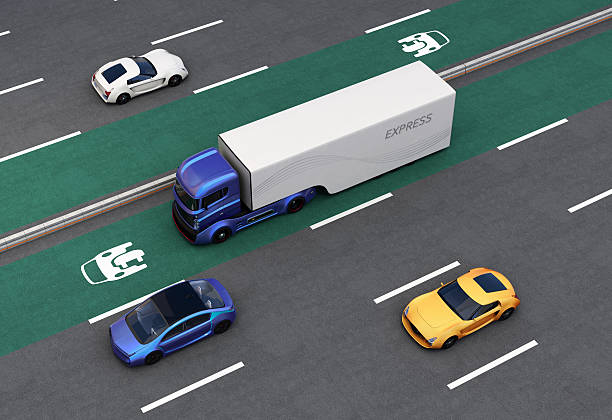 istock Hybrid truck on EV priority lane 520500446